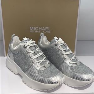 Cosmo Metallic Knit & Snake Embossed Trainer